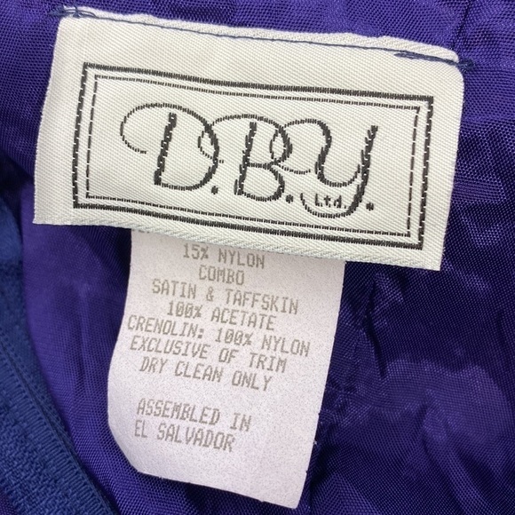 Vintage D.B.Y Ltd. Blue Velvet Bow 80s Dress Size 7 - Picture 9 of 10